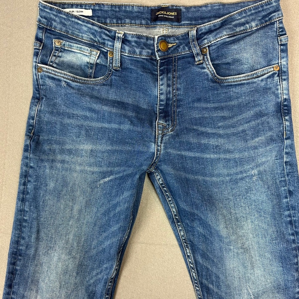 Jack & Jones Jeans Glenn Slim Fit Stretch Mens 32x34 Medium Blue Denim - Picture 14 of 16